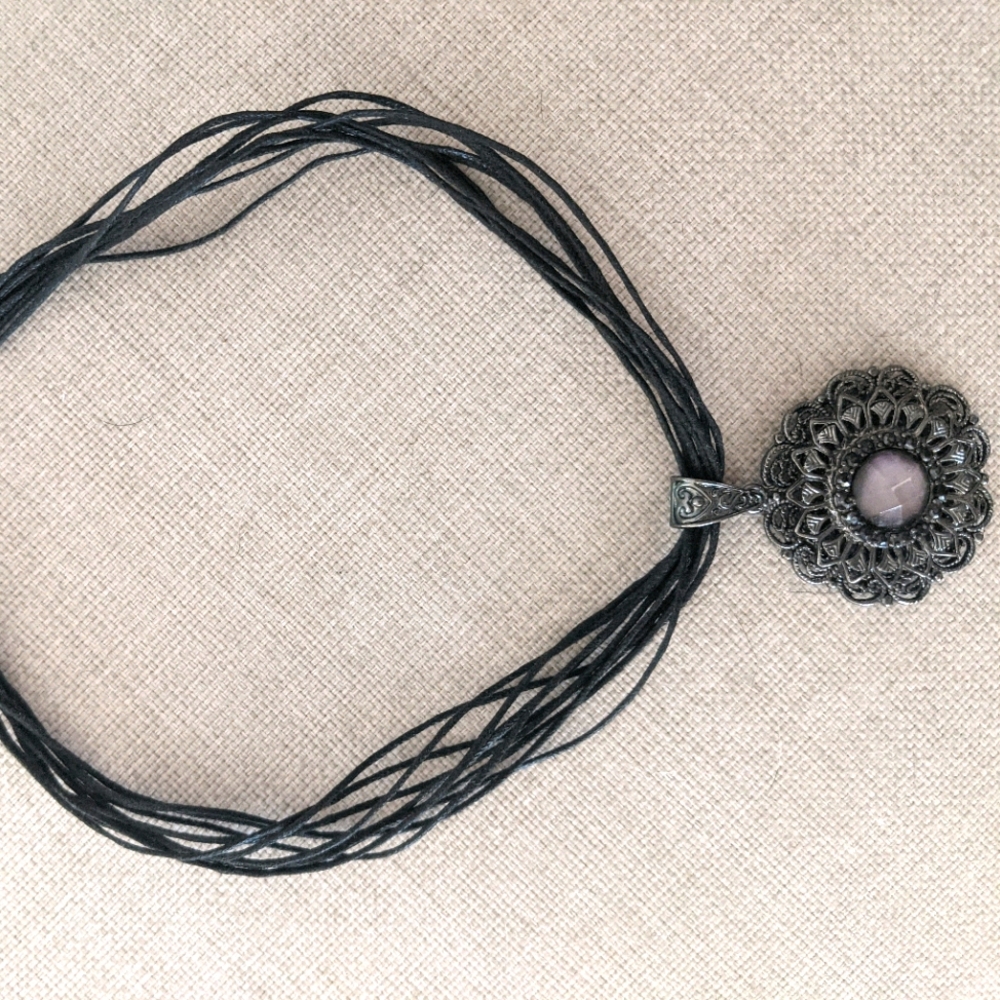 Boho Leather Necklace with Purple Stone